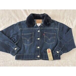 Levis Jacket Girls Youth Large Cropped Blue Jean Oversized Denim Trucker Jacket